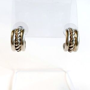 Sterling Silver 925 Small Hoop Earrings 3/8" wide, 5/8" Diameter, Rope Design